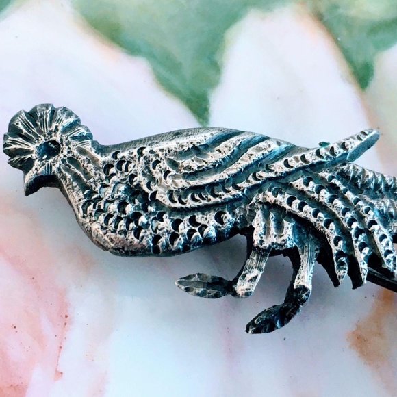 Antique Cast Sterling Huge Bird of Paradise Brooch - Picture 4 of 8